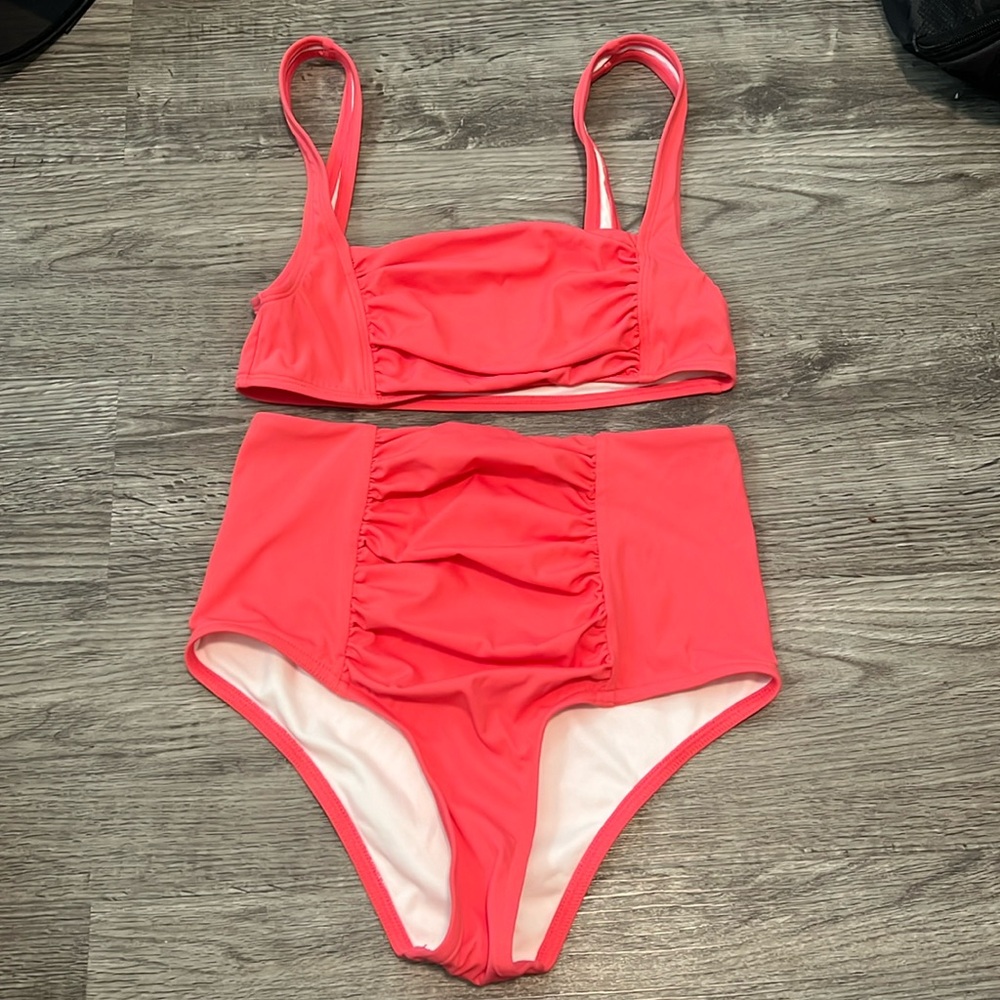 STAUD Tank Bikini with Ruching Detailing. Size S. Coral color